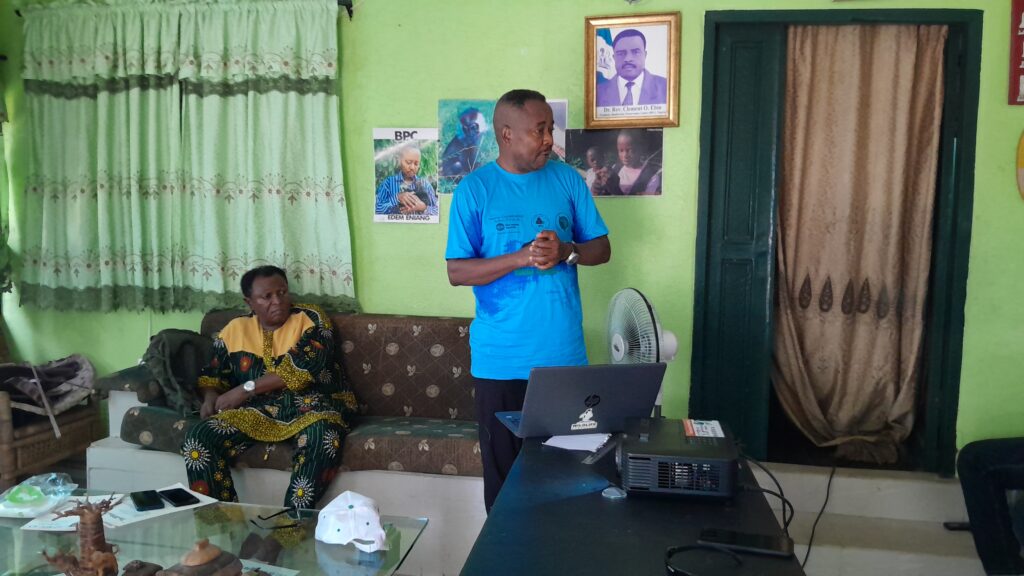 Prof Edem Eniang Lecturing at Day 2 of the inauguration and training of Atlantic humpback dolphin guardians