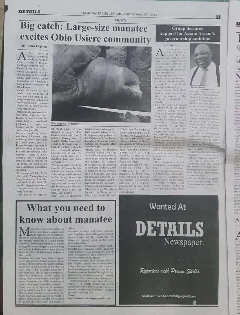 Poverty and Ignorance as threat to African manatees